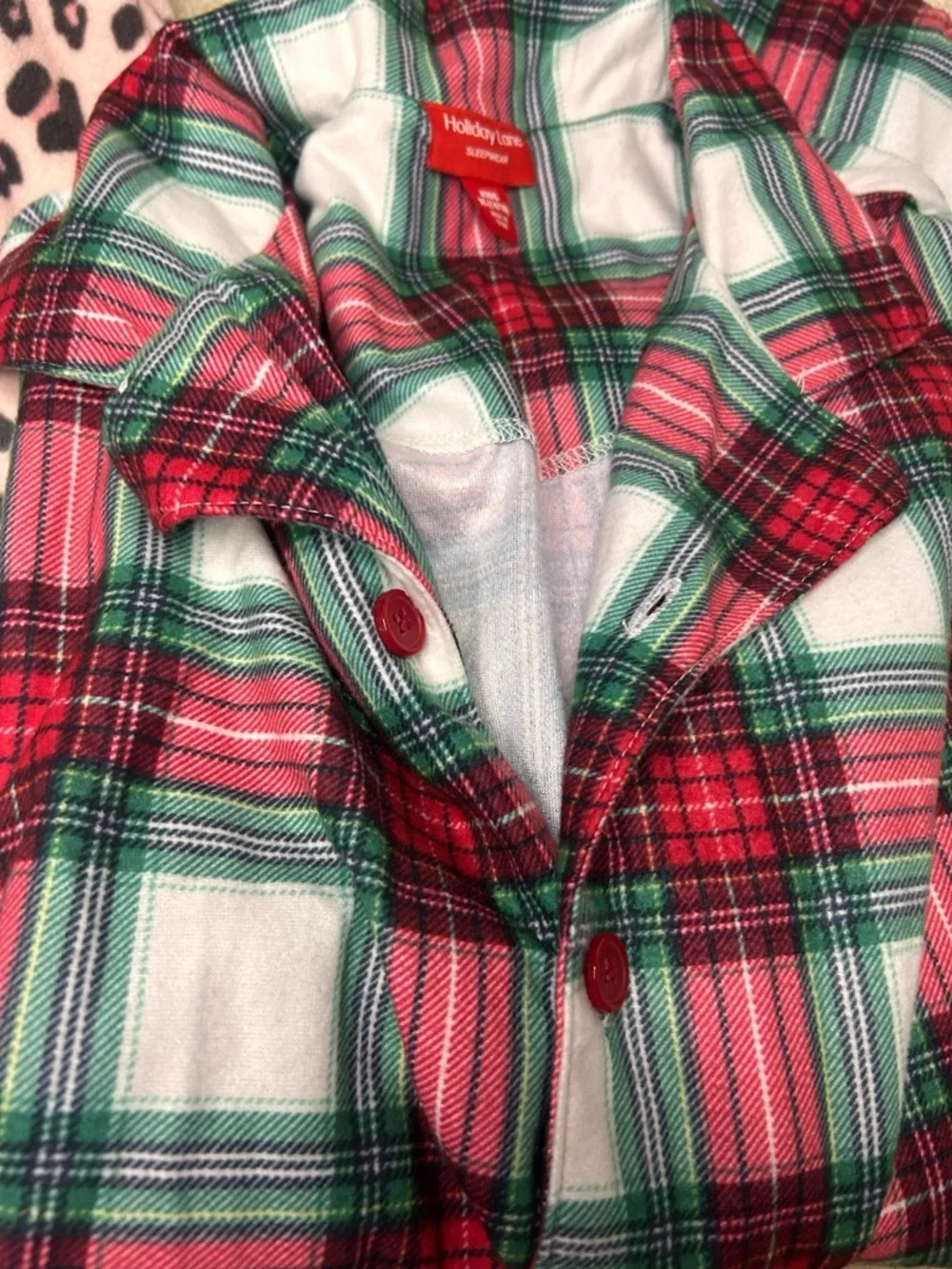 Girls Pajama Lot Set Carter’s Pink Leopard & Red Green Plaid size 14 16